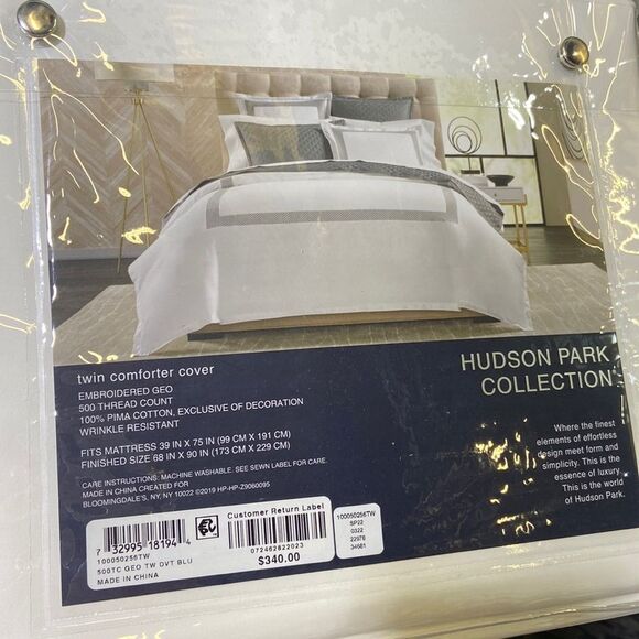 Hudson Park Collection 500TC Embroidered Geo Duvet Cover, Twin - Picture 4 of 5